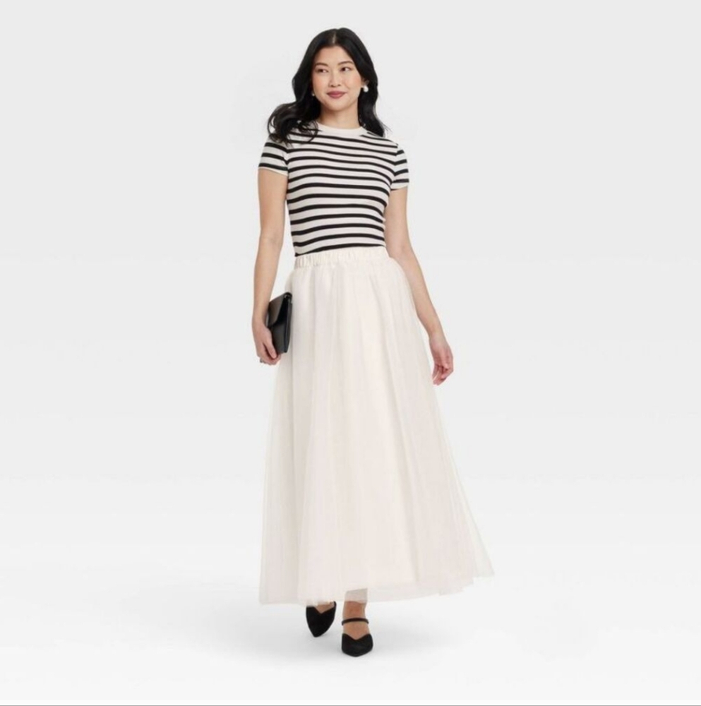 A New Day - Women's Tulle A-Line Skirt Small Cream
